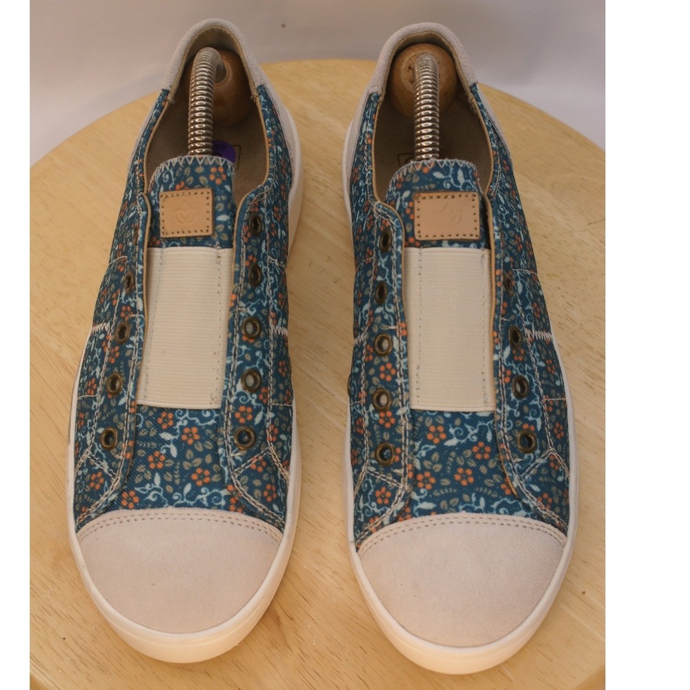 Spenco Womens Floral Slip On Sneakers Blue Orange Laceless Low Top Shoes Size 8B
